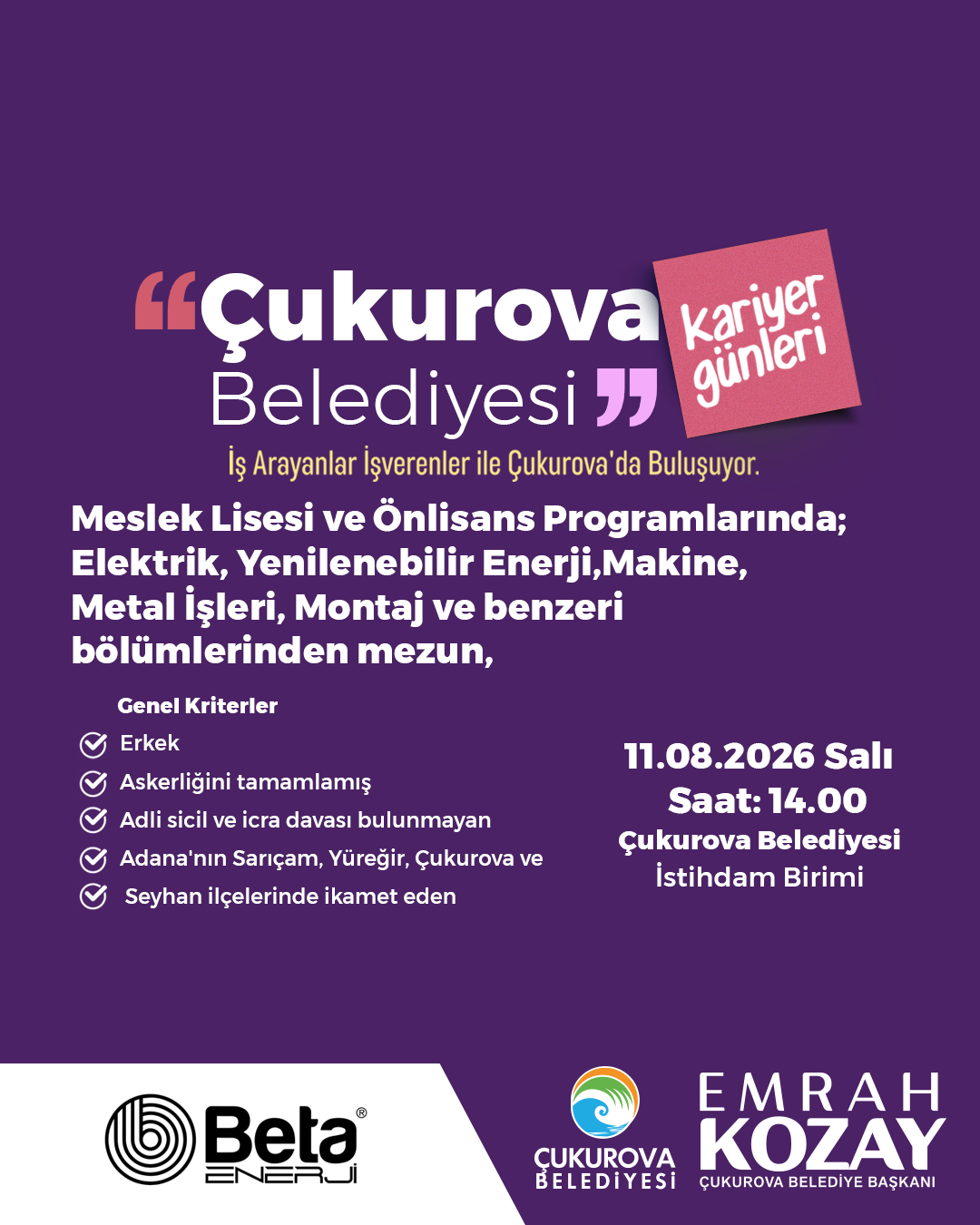 ELEKTRİK, YENİLENEBİLİR ENERJİ, MAKİNE, METAL İŞLERİ, MONTAJ